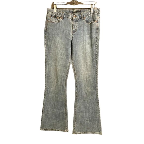 DKNY Jeans Women Greenwich Flared Leg Sz 10 Blue Cotton Blend Y2K Cowgirl Retro - Picture 1 of 9